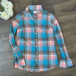 J. Crew perfect shirt plaid button down blue pink brown xs
